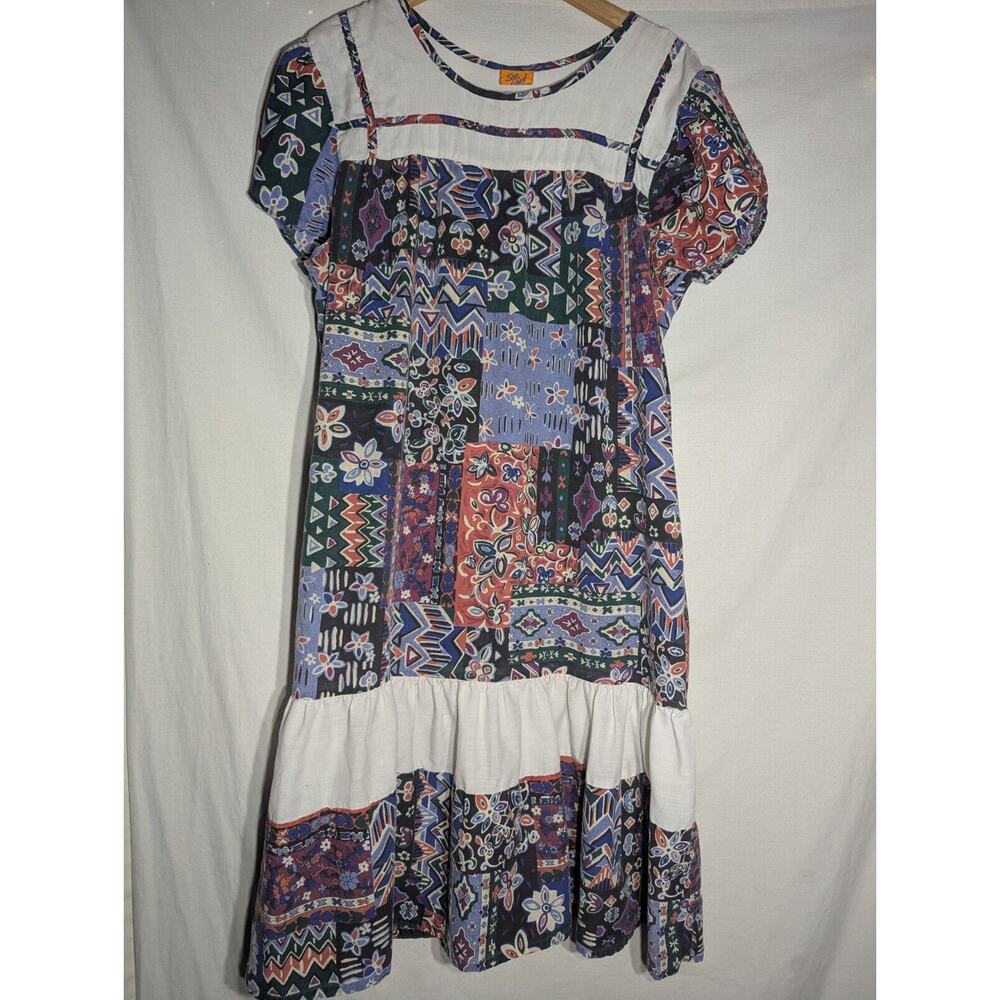 Sea Wind Womens Vtg Floral Muumuu Large Boho Pattern Geometric Print Tent Dress